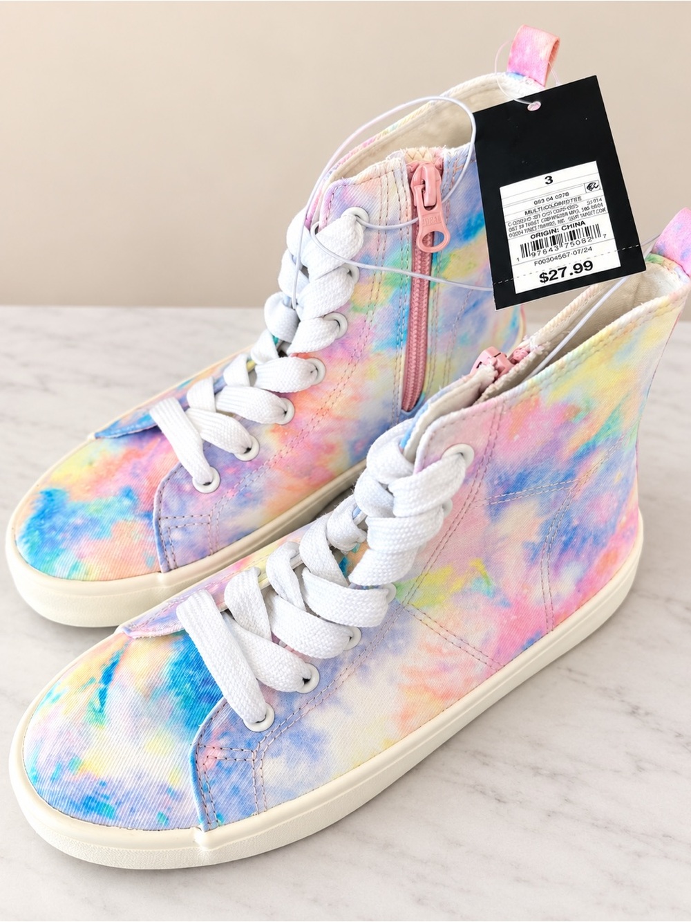 art class Kids High-Top Sneakers in Pastel Tie-Dye (Pink, Blue, Yellow)
